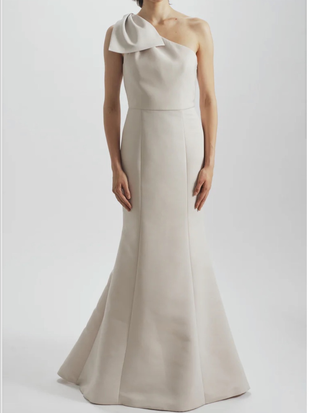 Amsale One-Shoulder Champagne Draped Mermaid Gown